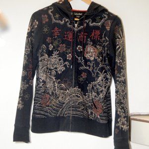 Lucky Brand Hoodie Sweatshirt Zipper Black Yin Yang Dragon Size Medium M